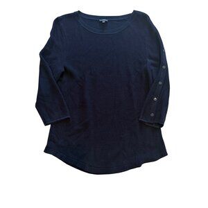 Talbots Navy Blue 3/4 Sleeve Sweater Top With Button Accents Size L